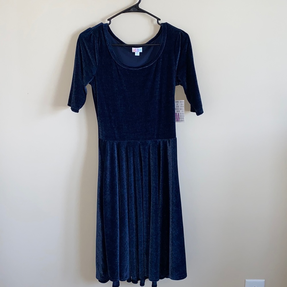 LULAROE Dark Blue Velvet Nicole Fit And Flare Dress Medium NWT